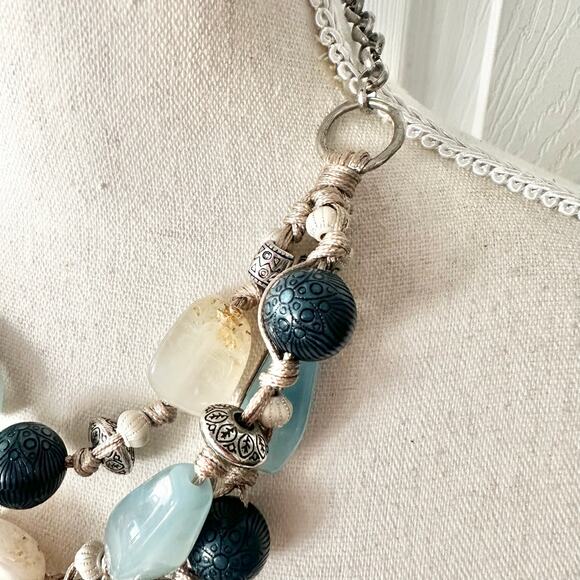 Chico's Triple Strand Large Blue Gem Stone Acrylic Chunky Statement Necklace - Picture 3 of 7